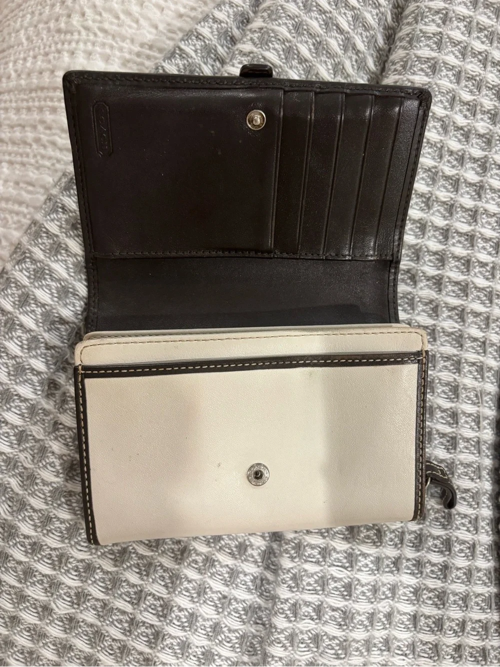 Classic Cream Wallet with Dark Brown Trim